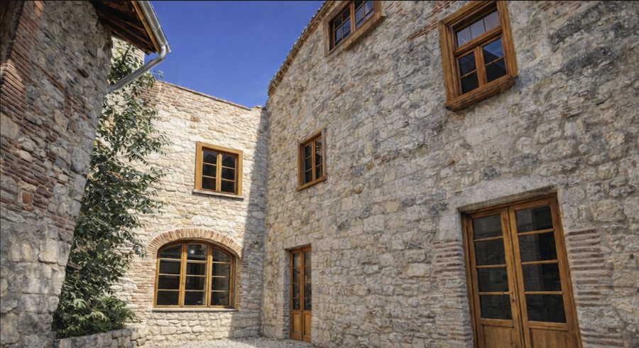 Ensemble immobilier en pierre au cœur d'Agen : façades, fenêtres et portes en bois